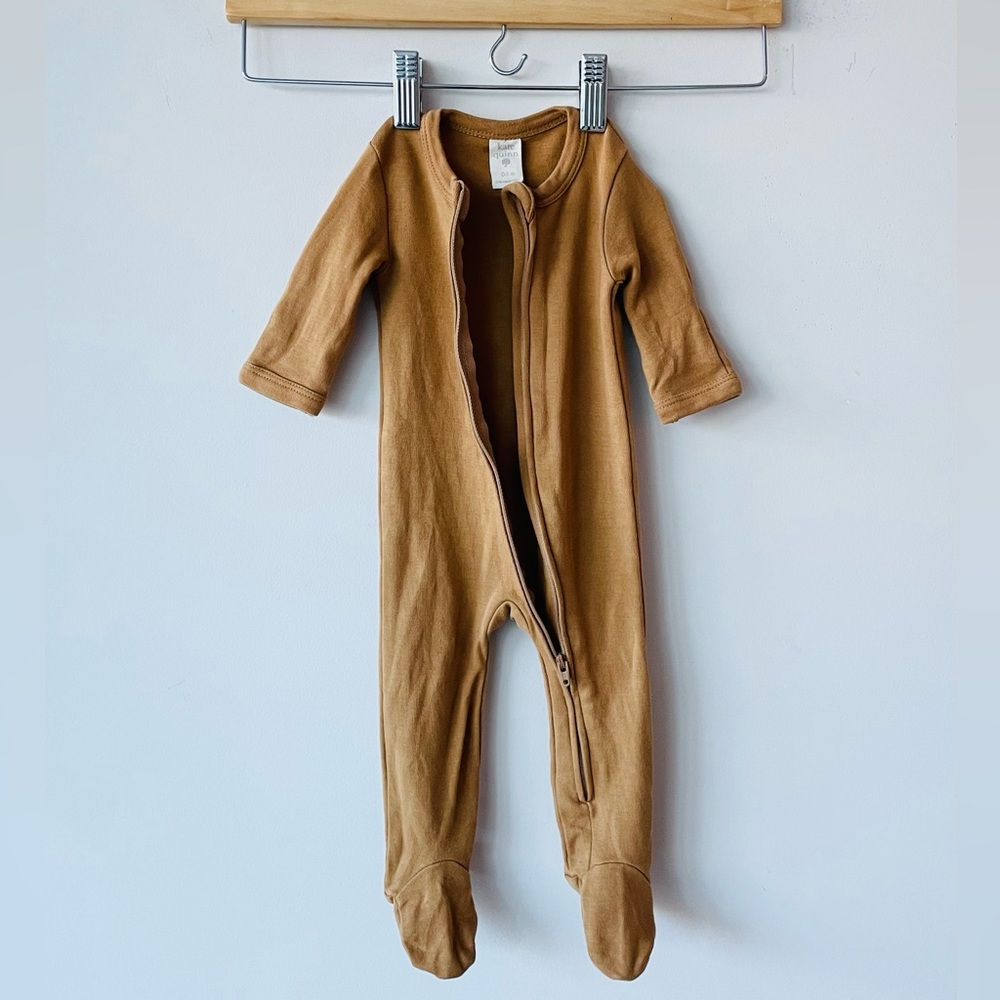 Kate Quinn organic cotton long sleeve zipper sleeper butterscotch footie pajamas